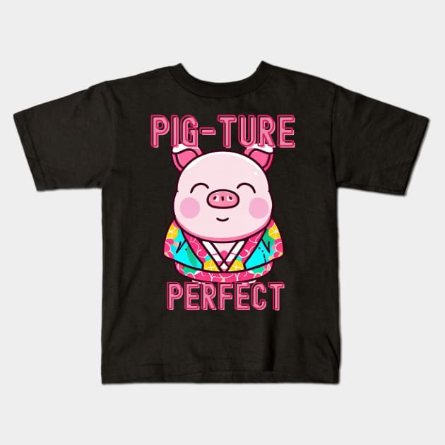 pig-ture perfect Kids T-Shirt by Japanese Fever